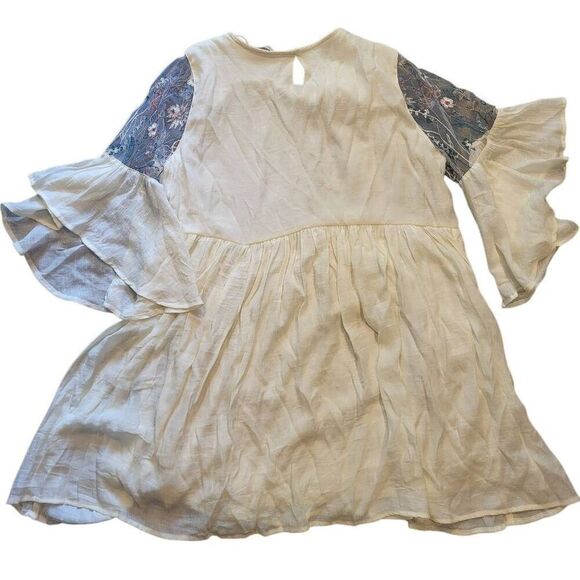 Umgee Dress Women's 1X Natural Mini Tunic Floral Embroidered Bell Sleeve Boho - Picture 2 of 8